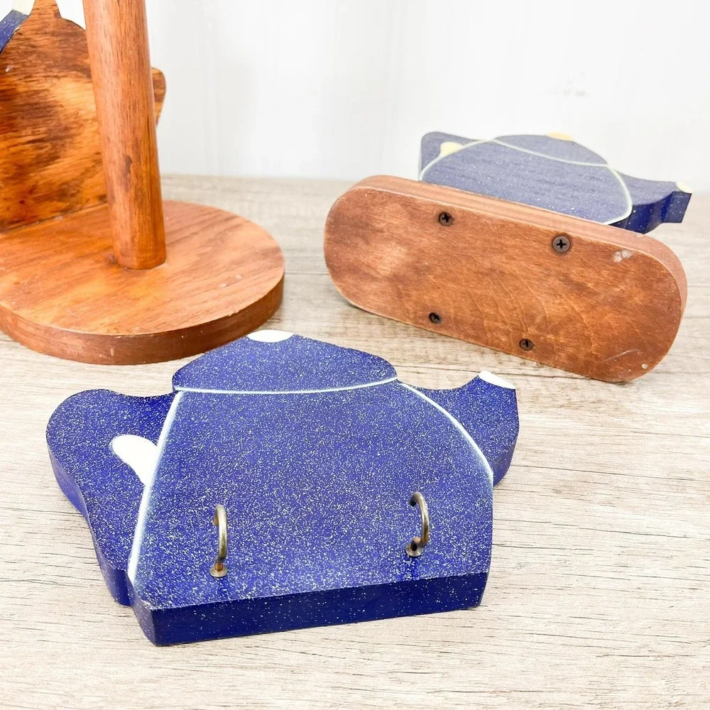 Blue Teapot Kitchen Decor Set:‎ Paper Towel & Napkin Holder, Oven Mitt Hook